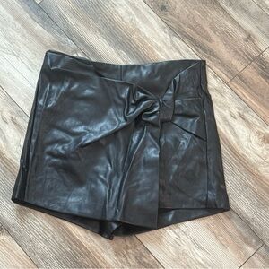 Zara Black Faux Leather Skort with Bow Detail